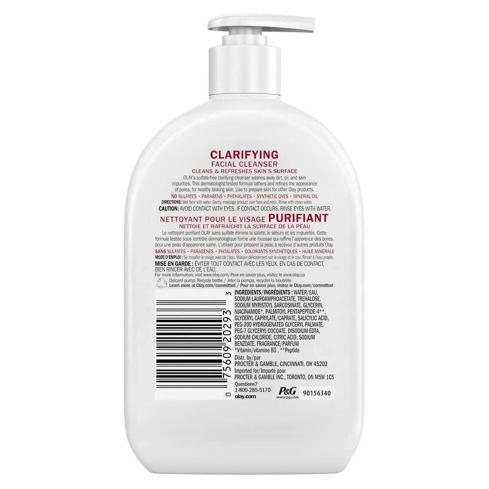 imageOlay Face Wash Daily Facial Cleanser with Niacinamide Peptides ampamp Glycerin  Clarifying Refreshes Skin Surface Refines Appearance of Pores  SulfateFree ParabenFree OilFree 16 Oz