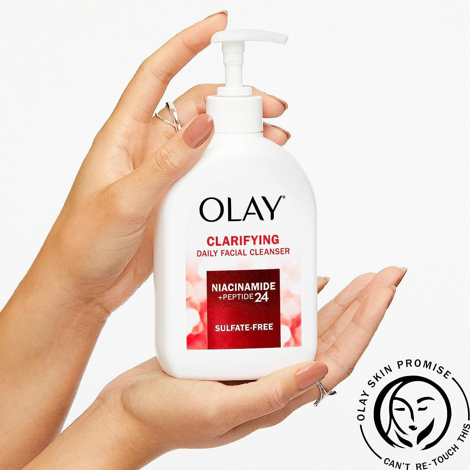 imageOlay Face Wash Daily Facial Cleanser with Niacinamide Peptides ampamp Glycerin  Clarifying Refreshes Skin Surface Refines Appearance of Pores  SulfateFree ParabenFree OilFree 16 Oz