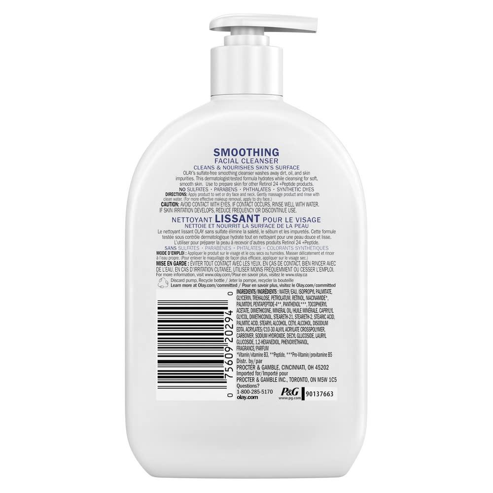 imageOlay Face Wash Daily Facial Cleanser with Retinol Peptides ampamp Glycerin  Smoothing Noursihes Skin Surface Hydrates while Cleansing  SulfateFree ParabenFree 16 Oz
