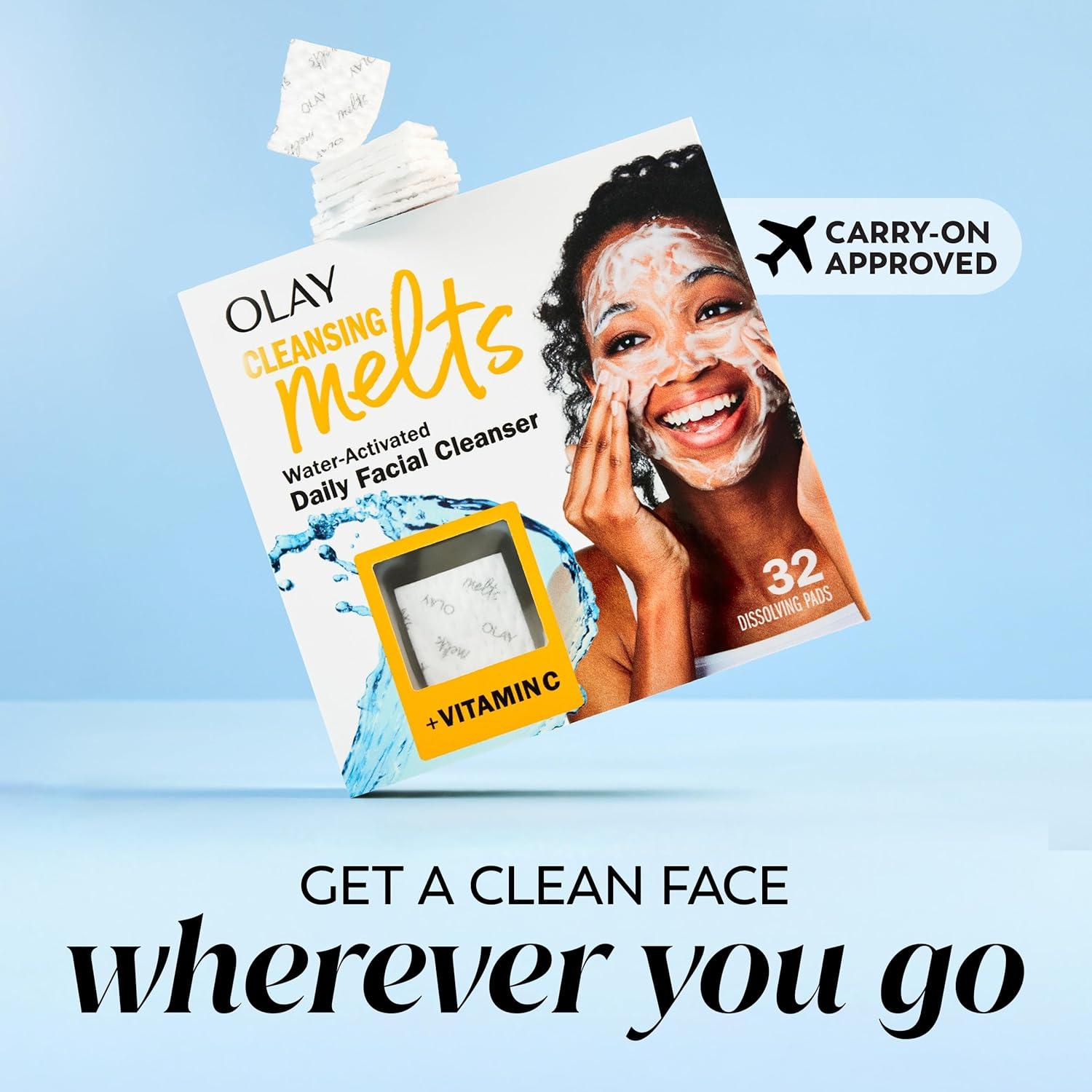 imageOlay Face Wash Retinol Cleansing Melts FragranceFree Daily Use Gentle Cleanser For All Skin Types Travel Size WaterActivated to Clean Tone and Refresh 64ct 2 Pack x 32ctVitamin C
