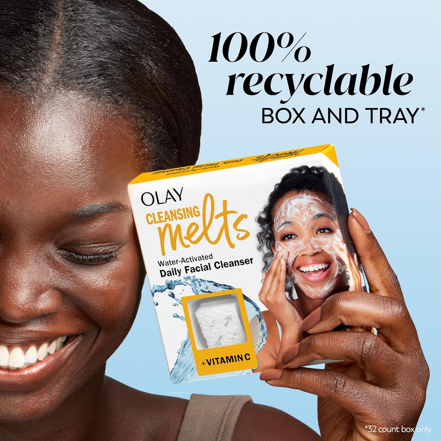 imageOlay Face Wash Retinol Cleansing Melts FragranceFree Daily Use Gentle Cleanser For All Skin Types Travel Size WaterActivated to Clean Tone and Refresh 64ct 2 Pack x 32ctVitamin C