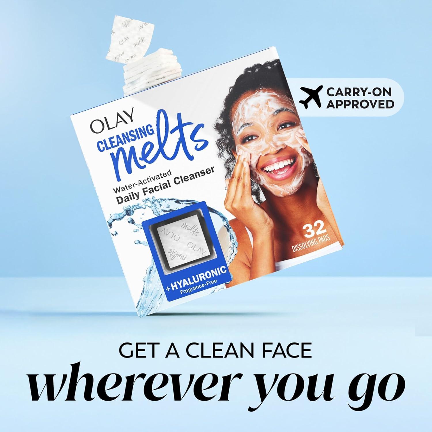 imageOlay Face Wash Retinol Cleansing Melts FragranceFree Daily Use Gentle Cleanser For All Skin Types Travel Size WaterActivated to Clean Tone and Refresh 64ct 2 Pack x 32ctHyaluronic