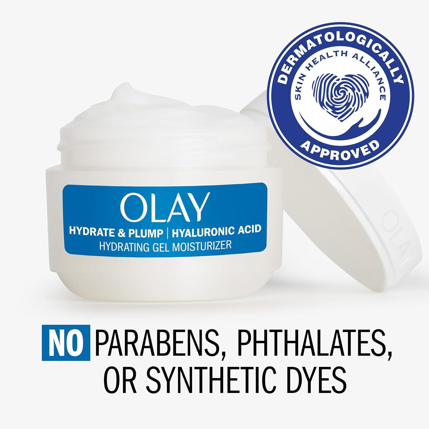 imageOlay Hylauronic Acid Face Mousturizer Plump ampamp Hydrate FragranceFree  Hydrating Gel for Dry Skin Retain ampamp Replenish Moisture with Niacinamide  Recyclable Sustainable Eco Jar NonGreasy 2 Oz2 Ounce Pack of 1