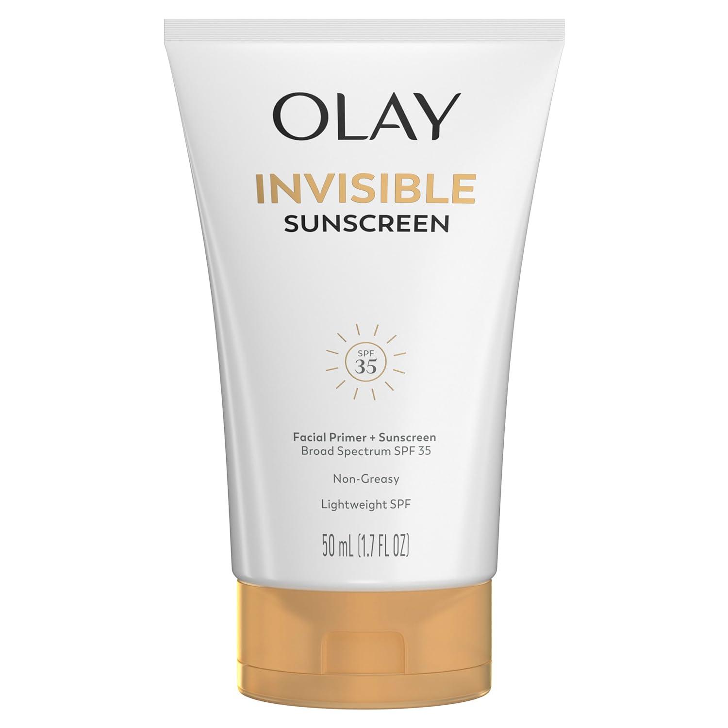 imageOlay Invisible Sunscreen SPF 35 100 Invisible Facial Sunscreen and Makeup Primer  FragranceFree Weightless No White Cast Broad Spectrum Sun Protection with Vitamin C ampamp E Aloe Vera 17 Oz