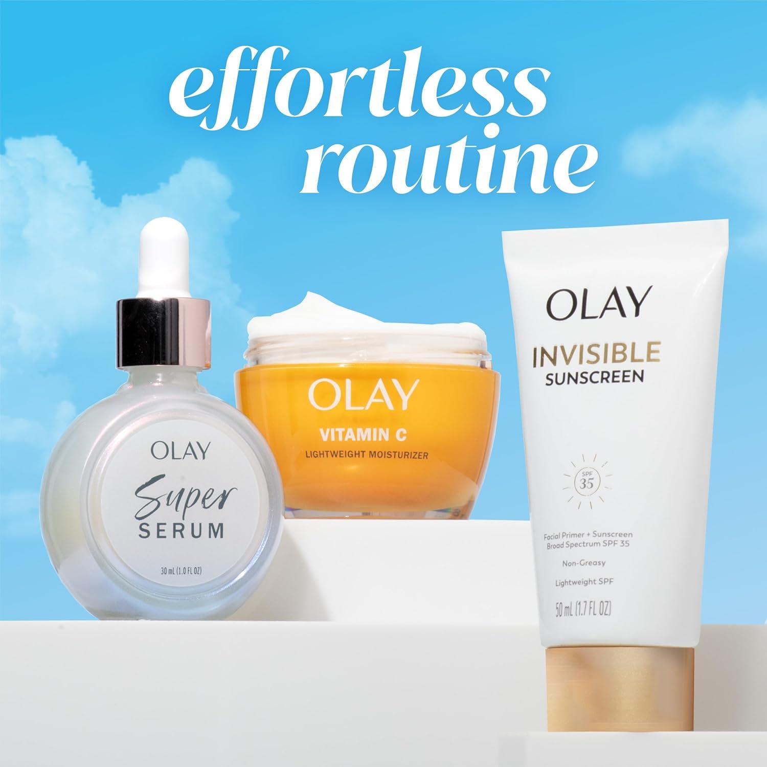 imageOlay Invisible Sunscreen SPF 35 100 Invisible Facial Sunscreen and Makeup Primer  FragranceFree Weightless No White Cast Broad Spectrum Sun Protection with Vitamin C ampamp E Aloe Vera 17 Oz