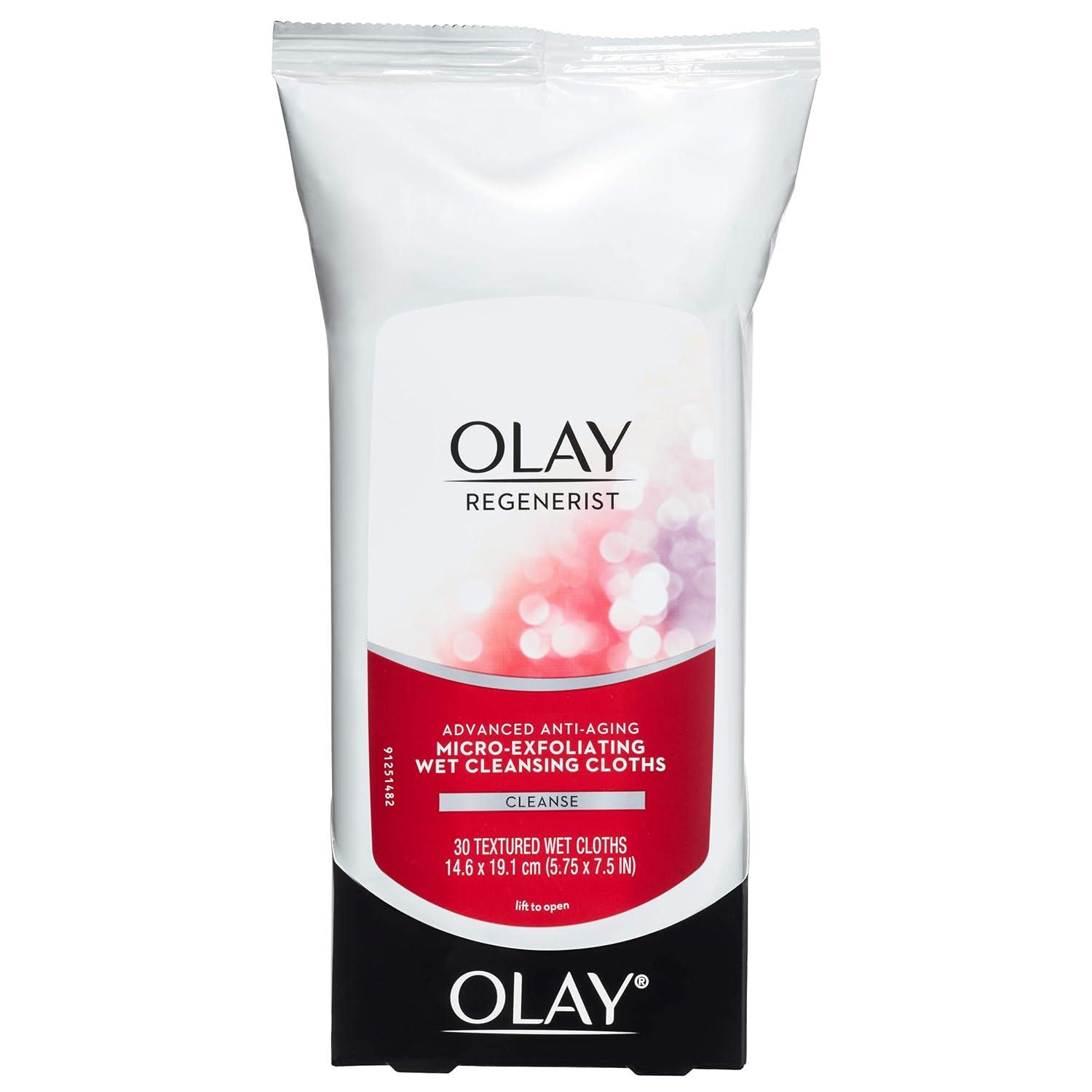 imageOlay Makeup Remover Wipes Regenerist MicroExfoliating Wet Cleansing Cloths Facial Cleanser for Women  Exfoliates Refreshes Smooths Texture Travel Approved 30 ct  3 Pack