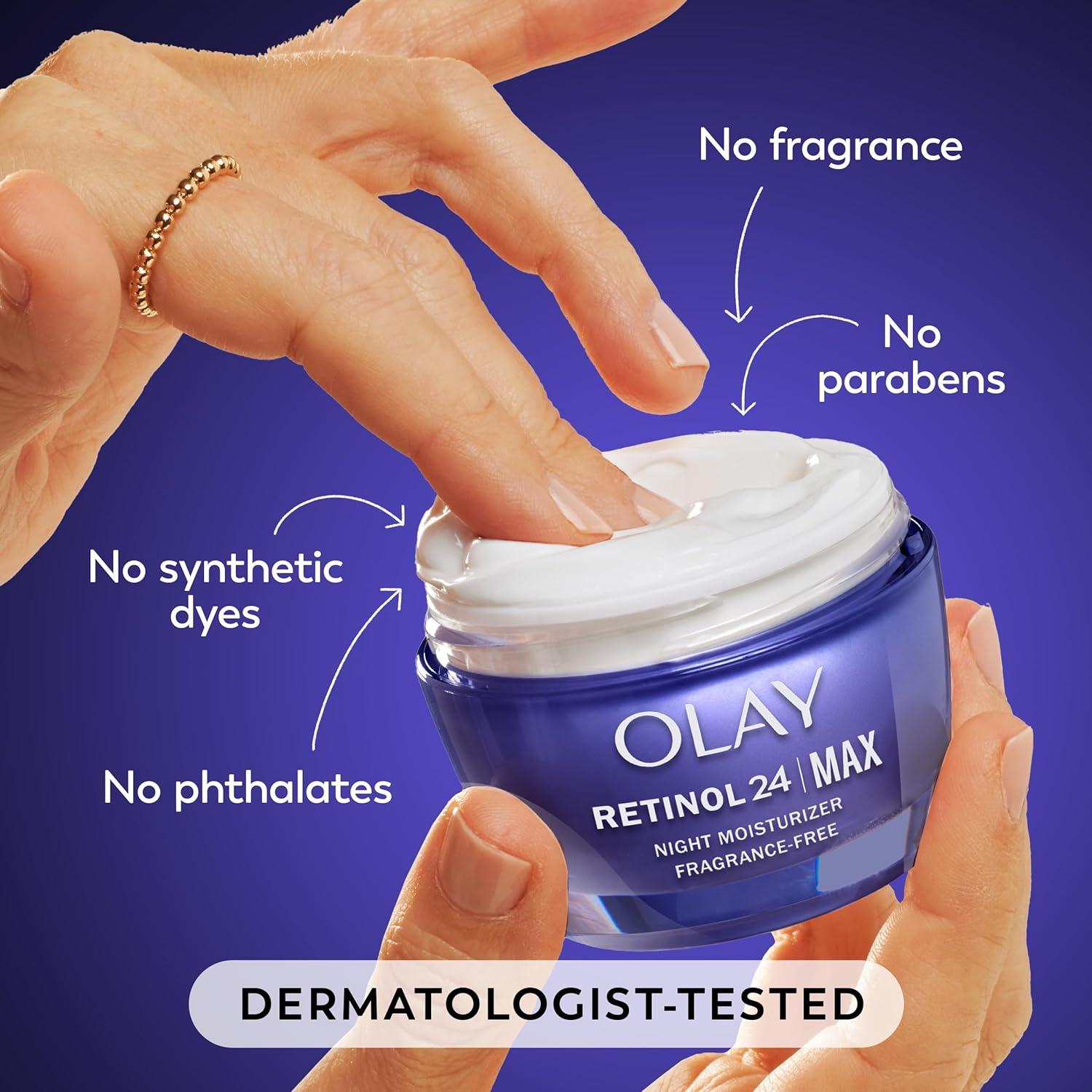 imageOlay Retinol Face Moisturizer 24 MAX AntiAging Night Cream for Women FragranceFree AntiWrinkle Skin Care 17 oz ampamp Trial Size Retinol Cleansing Melts WaterActivated Face Wash 12 ctOlay Retinol Face Cleansing Melts  Olay Retinol 24 Max Moisturizer