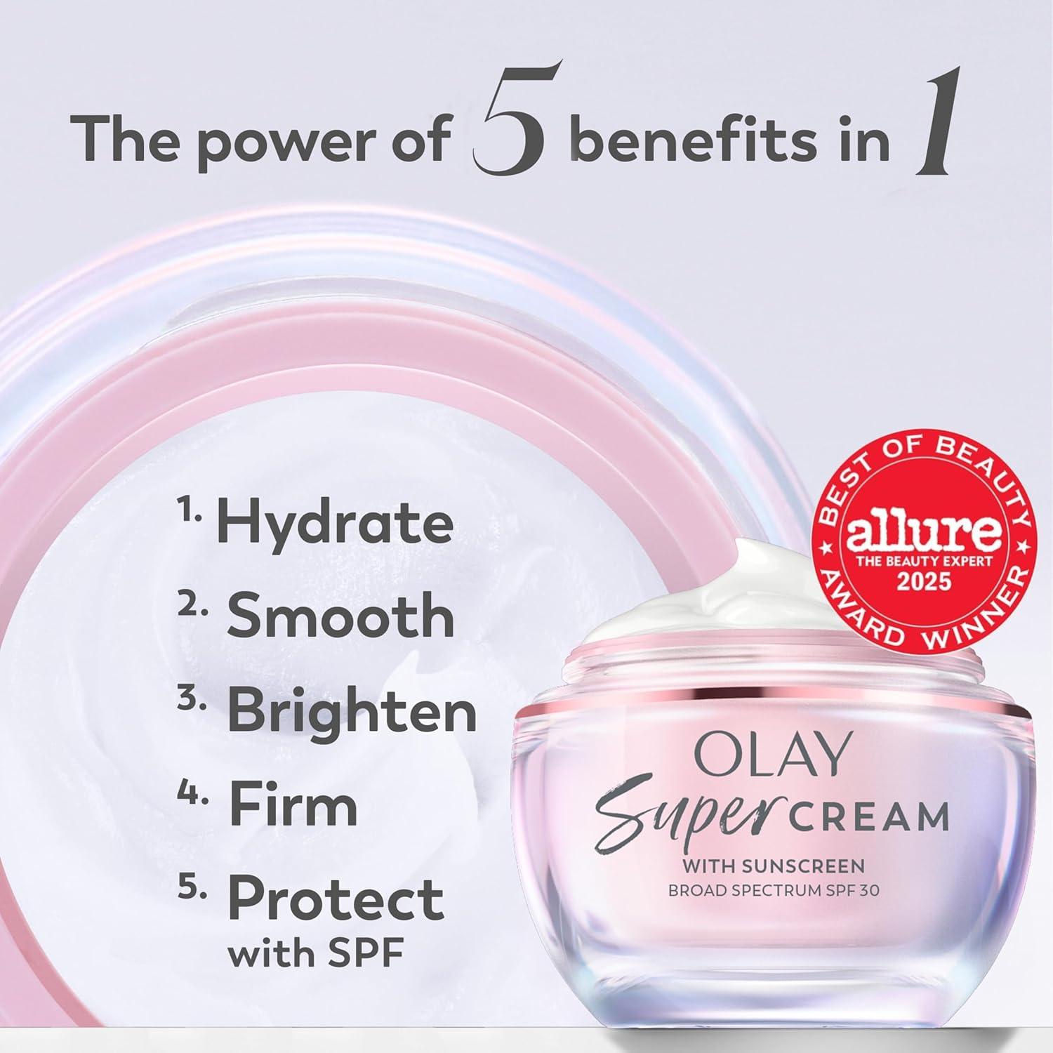 imageOlay Super Cream with Sunscreen SPF 30 Lightweight Face Moisturizer with Sun Protection 5in1 Skin Care Benefits 17 oz ampamp Trial Size Vitamin C Cleansing Melts WaterActivated Face Wash 12 ct2 Count