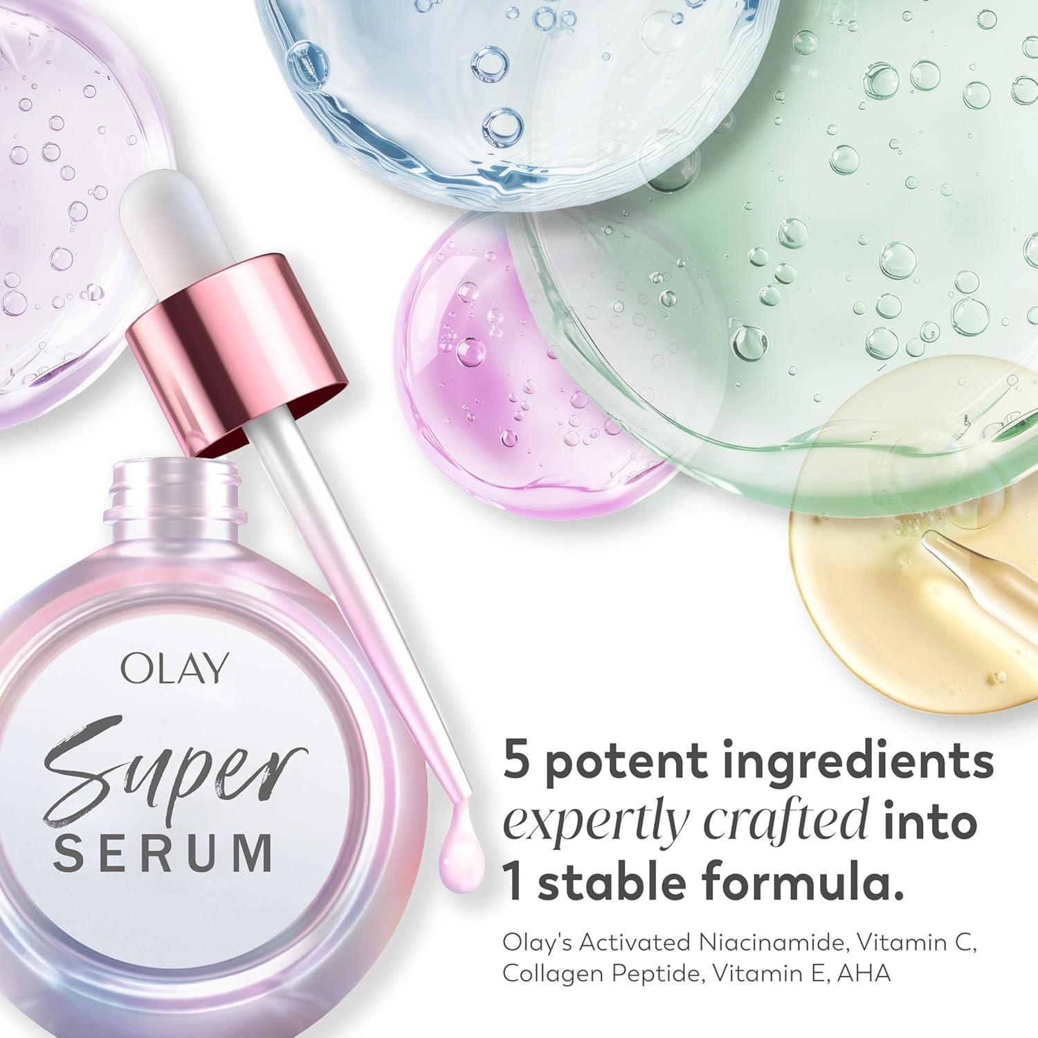 imageOlay Super Serum  Niacinamide Vitamin C ampamp E Collagen Peptide AHA  5in1 Skin Care Benefits for Face  Healthy Glow Brightening Hydrating Smoothing Firming Evens Tone AntiAging 17 Oz1 Fl Oz Pack of 1