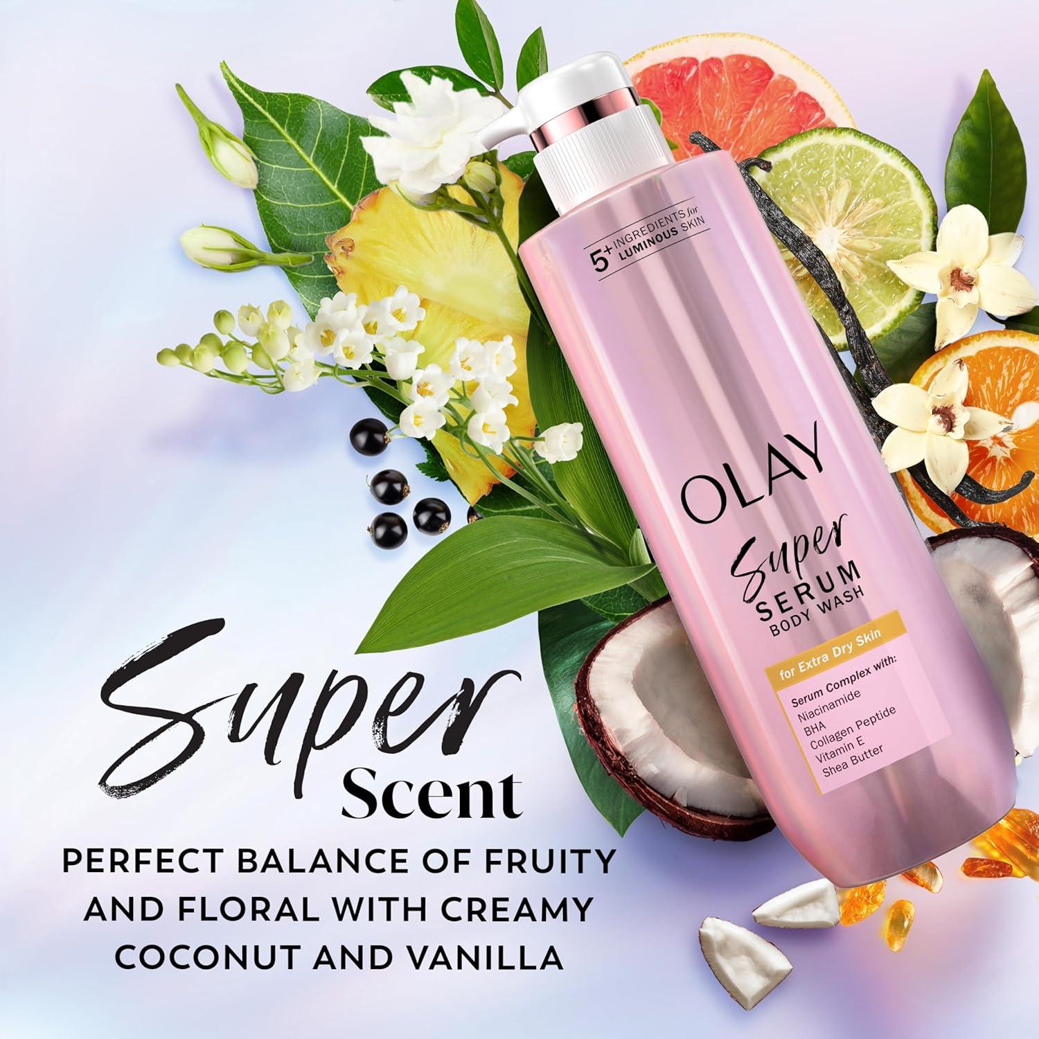 imageOlay Super Serum Body Wash for Normal Skin 24hr Long Lasting Hydration 5 Ingredient Serum Complex for Bright Even Firm Luminous Skin 185 fl ozExtra Dry