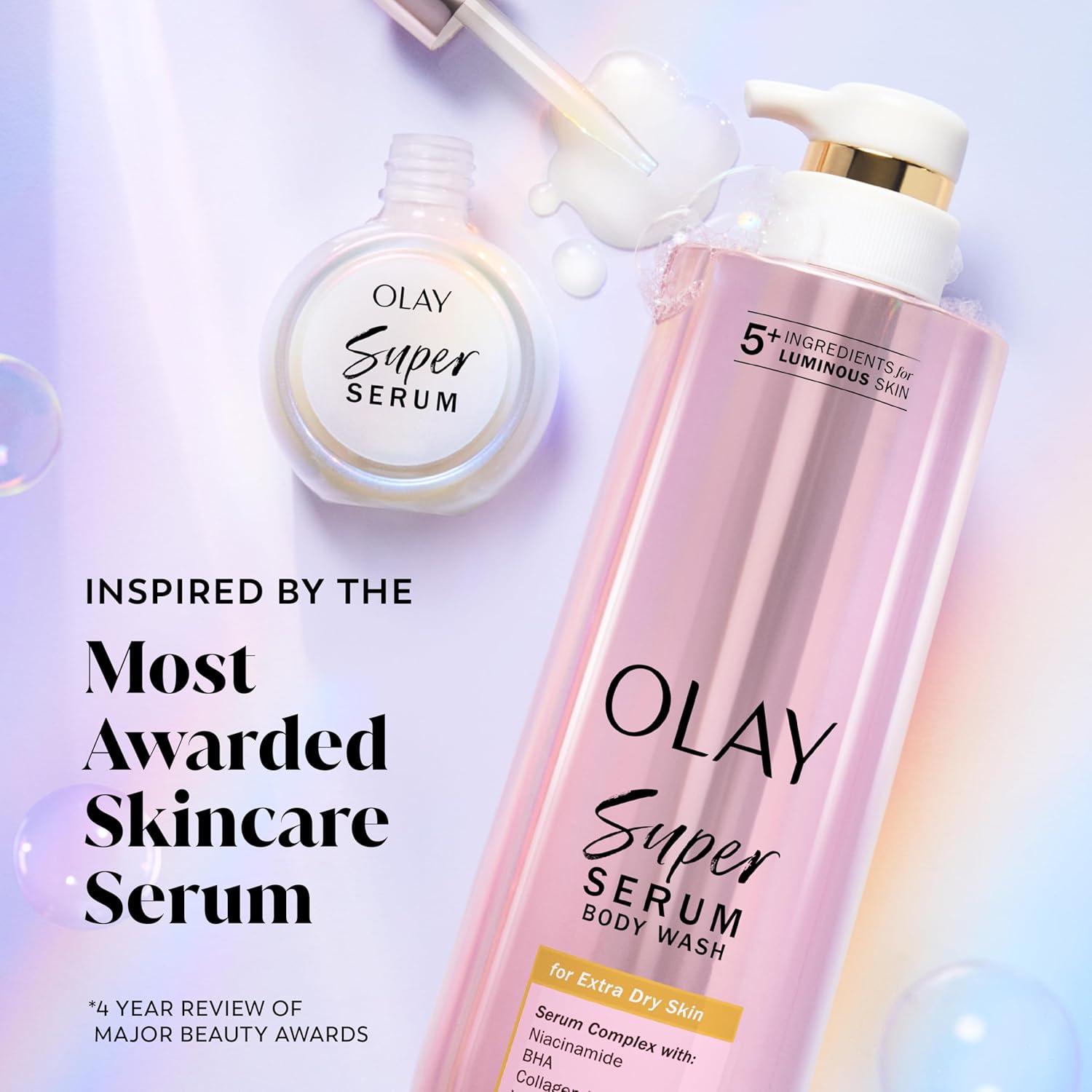 imageOlay Super Serum Body Wash for Normal Skin 24hr Long Lasting Hydration 5 Ingredient Serum Complex for Bright Even Firm Luminous Skin 185 fl ozExtra Dry