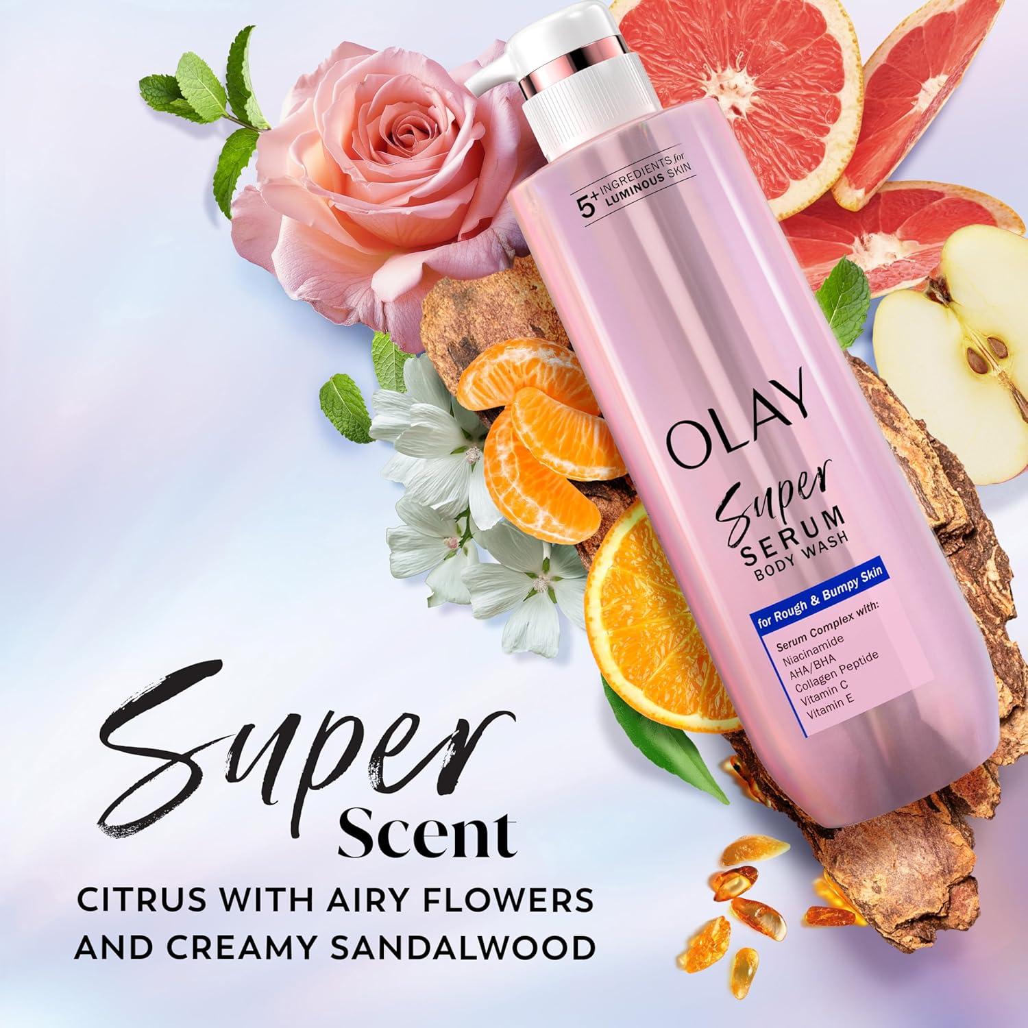 imageOlay Super Serum Body Wash for Normal Skin 24hr Long Lasting Hydration 5 Ingredient Serum Complex for Bright Even Firm Luminous Skin 185 fl ozRough  Bumpy