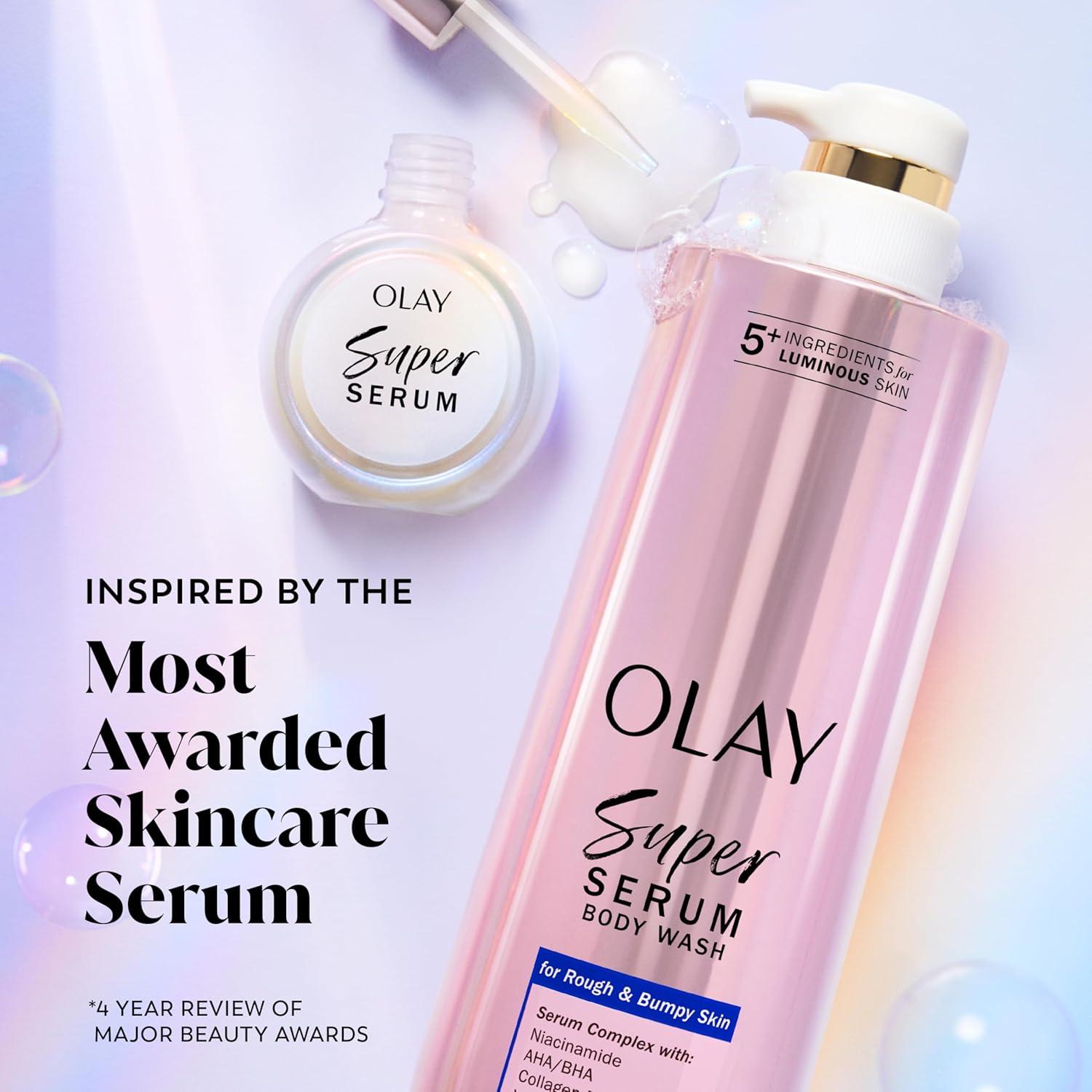 imageOlay Super Serum Body Wash for Normal Skin 24hr Long Lasting Hydration 5 Ingredient Serum Complex for Bright Even Firm Luminous Skin 185 fl ozRough  Bumpy