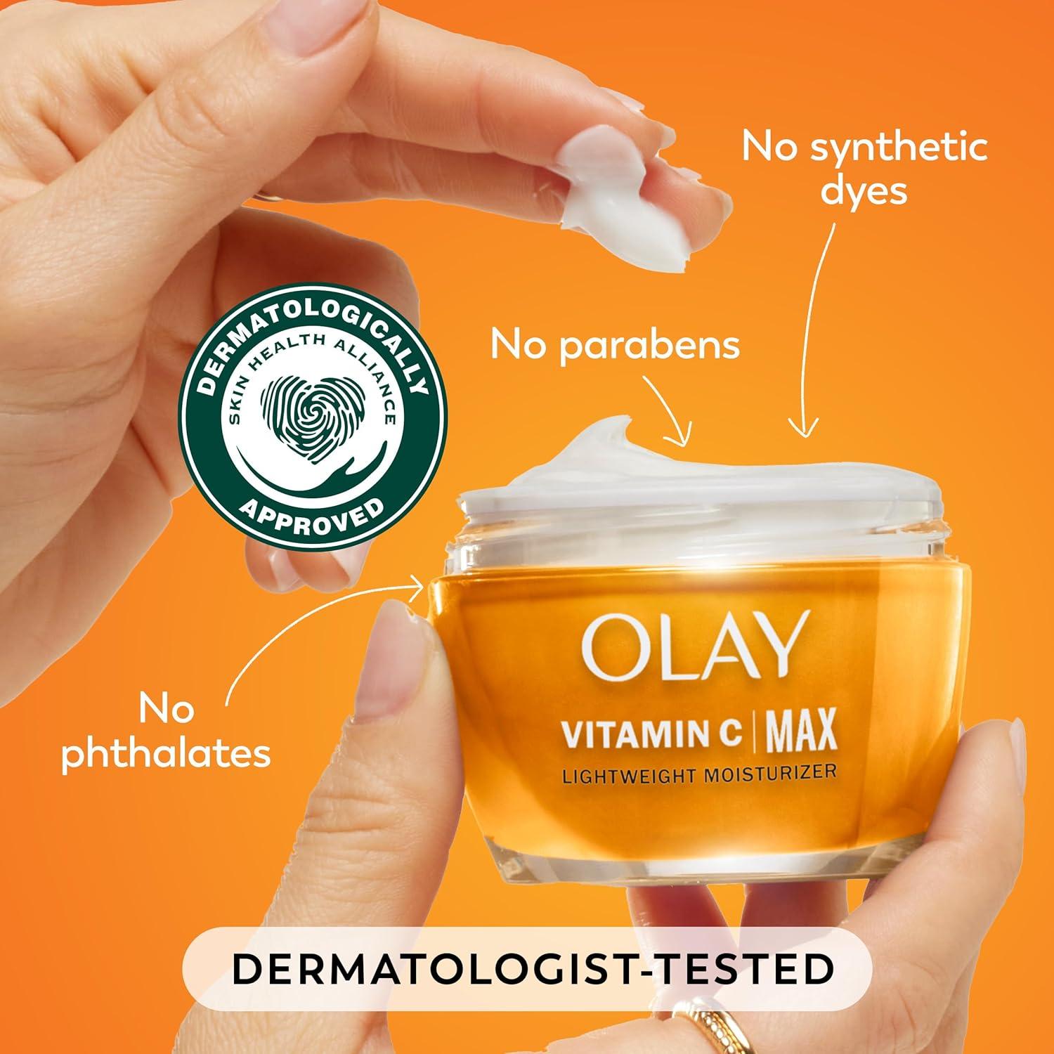 imageOlay Vitamin C MAX Face Moisturizer Brightening Cream for Women Hydrating Evens Tone Dark Spot ampamp Hyperpigmentation Reduction Glowing Skin Care  Niaciniamide Peptides 17 Oz17 Ounce Pack of 1