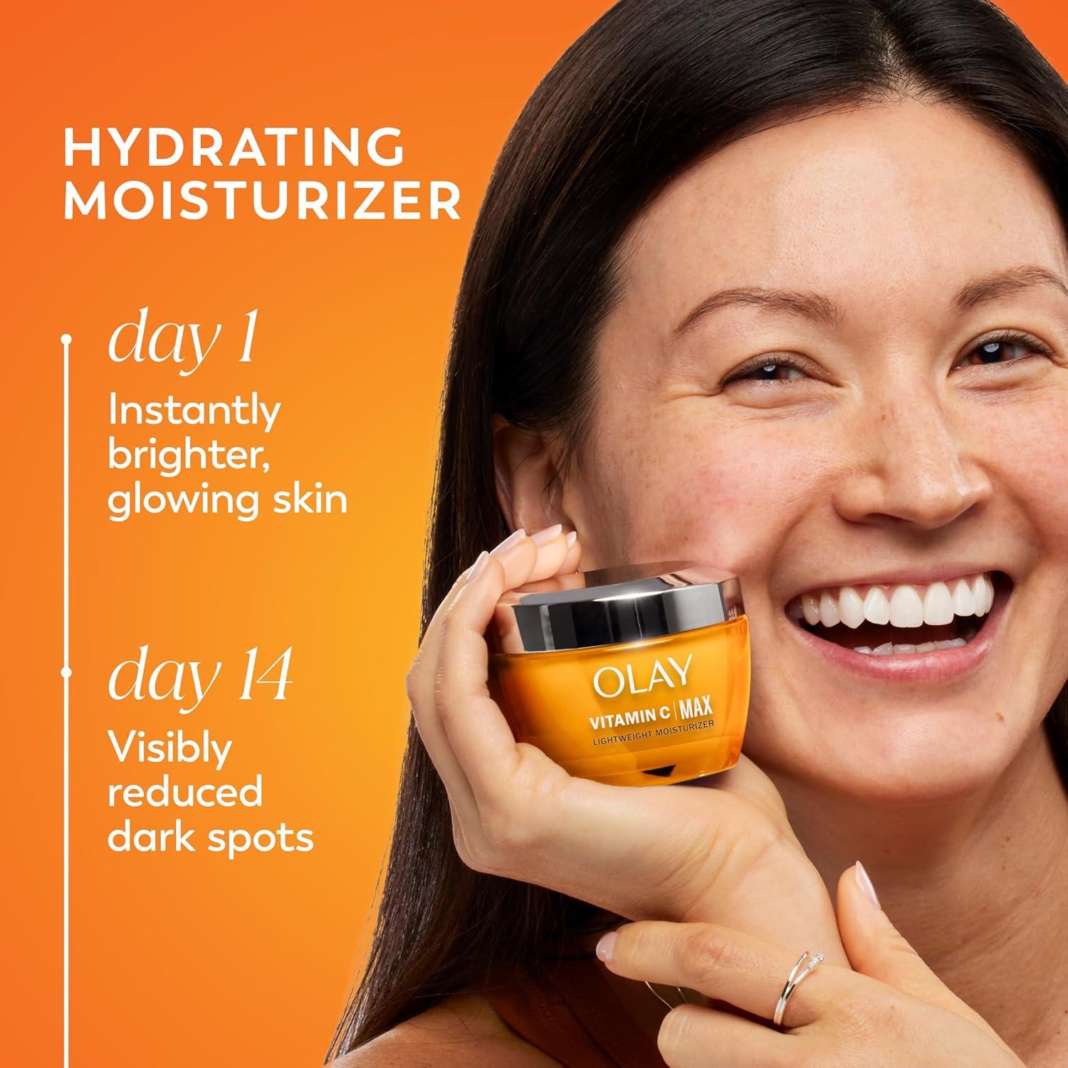 imageOlay Vitamin C MAX Face Moisturizer Brightening Cream for Women Hydrating Evens Tone Dark Spot ampamp Hyperpigmentation Reduction Glowing Skin Care  Niaciniamide Peptides 17 Oz17 Ounce Pack of 1