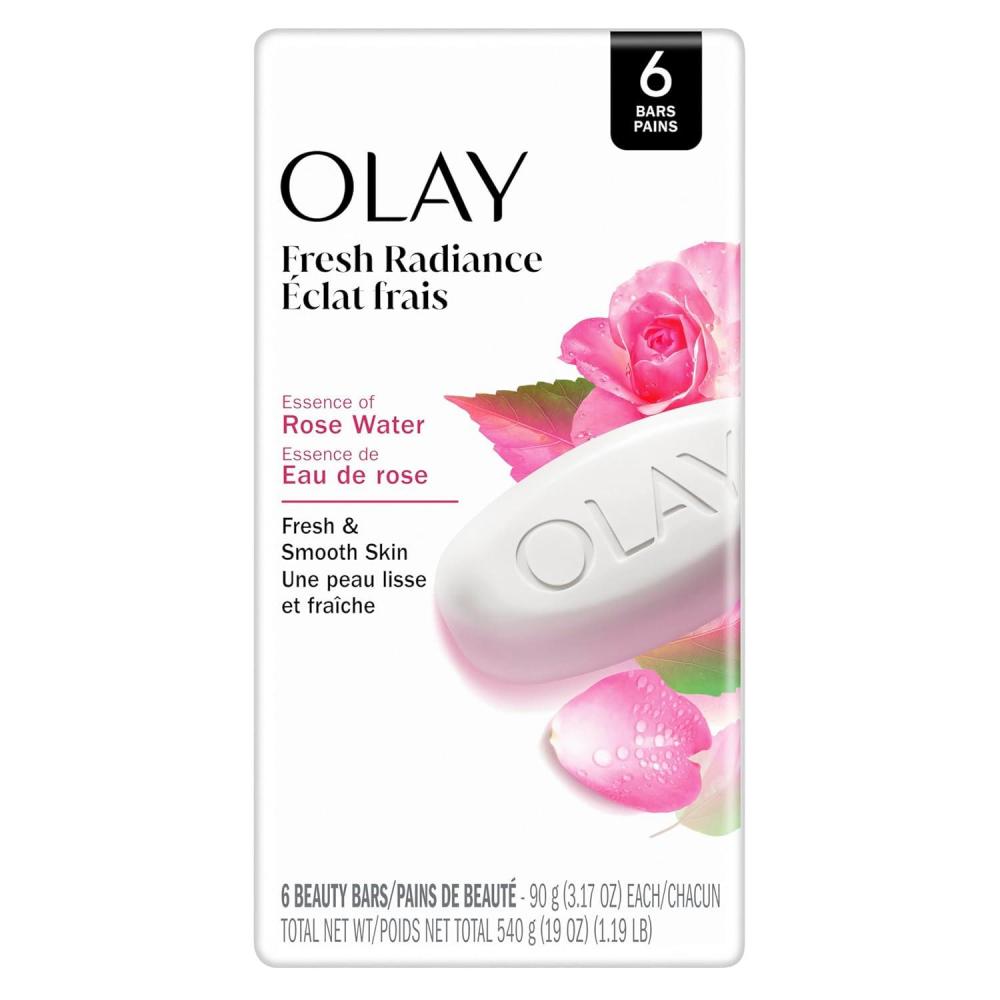 imageOlay Beauty Bar Fresh Radiance Nourishing ampamp Refreshing Formula Pampering for Smooth ampamp Gentle Skin Vitamin B3 Complex Essence of Rose Water Scent 317 oz Pack of 6