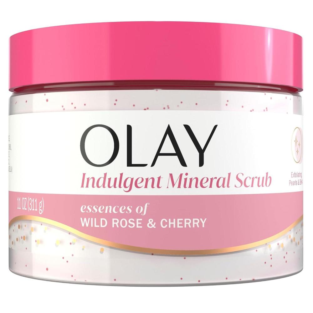 imageOlay Body Indulgent Mineral Scrub Skin Exfoliating ampamp Massaging Pearls Nourishing Soft ampamp Gentle Formula Renewing BHA Vitamin B3 Complex Luxurious Fragrances Wild Rose ampamp Cherry Creme Scent 11 ozWild Rose  Cherry Creme