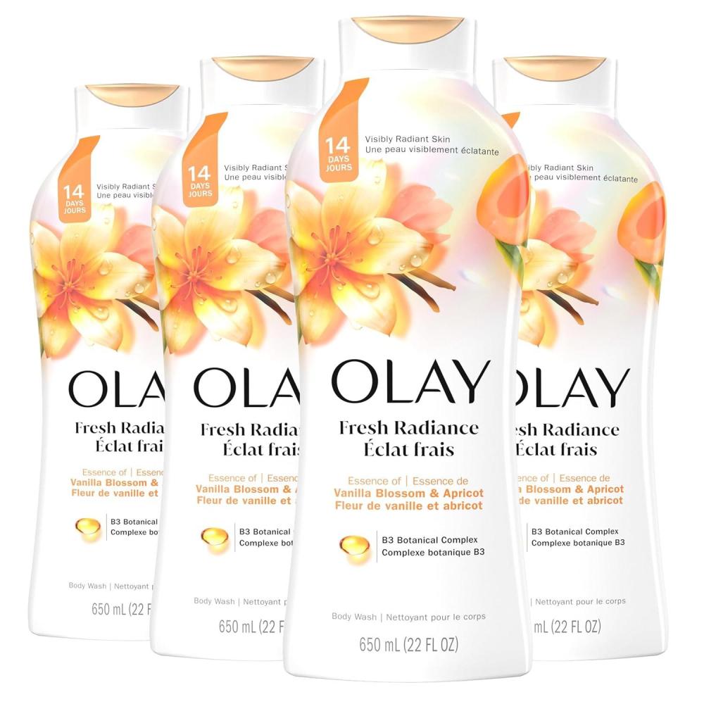 imageOlay Body Wash for Women Fresh Radiance Refreshing ampamp Renewing Made with Plant Based Cleansers B3 Botanical Complex For All Skin Types Birch Water ampamp Lavender Scent 22 fl oz Pack of 4Vanilla Blossom  Apricot