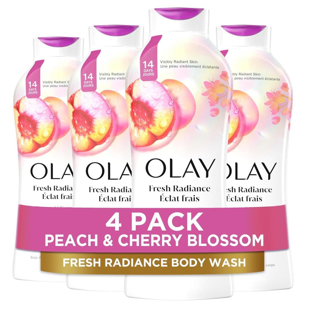 imageOlay Body Wash for Women Fresh Radiance Refreshing ampamp Renewing Made with Plant Based Cleansers B3 Botanical Complex For All Skin Types Orchid ampamp Black Currant Scent 22 fl oz Pack of 4Peach  Cherry Blossom