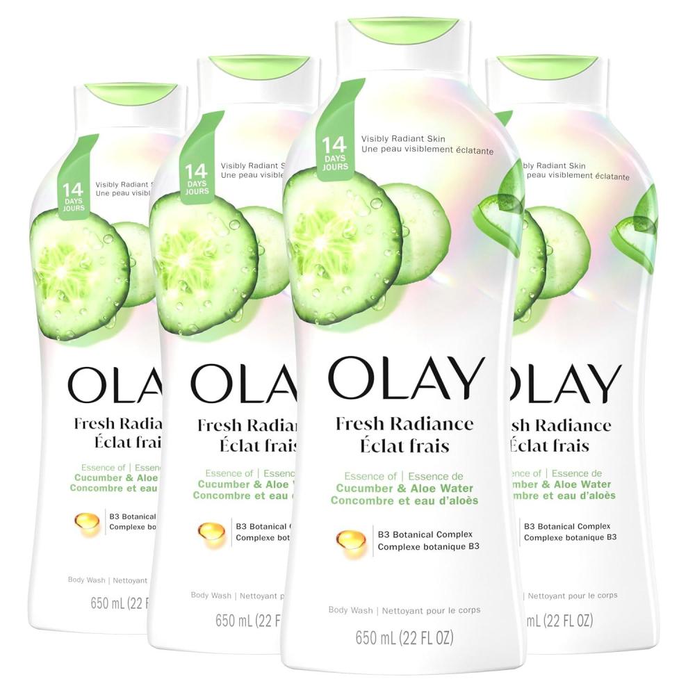 imageOlay Body Wash for Women Fresh Radiance Refreshing ampamp Renewing Made with Plant Based Cleansers B3 Botanical Complex For All Skin Types Orchid ampamp Black Currant Scent 22 fl oz Pack of 4Cucumber  Aloe Water