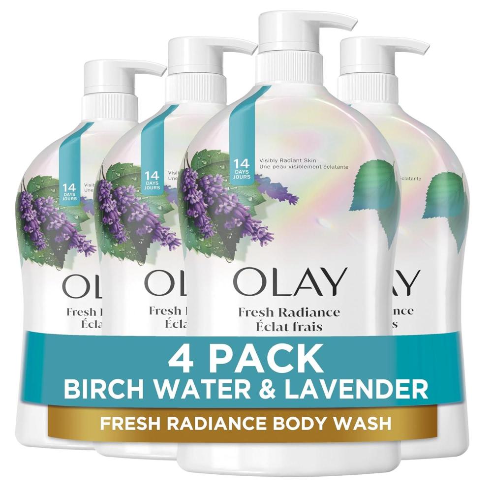 imageOlay Body Wash for Women Fresh Radiance Refreshing ampamp Renewing Made with Plant Based Cleansers B3 Botanical Complex For All Skin Types Orchid ampamp Black Currant Scent 22 fl oz Pack of 4Birch Water  Lavender