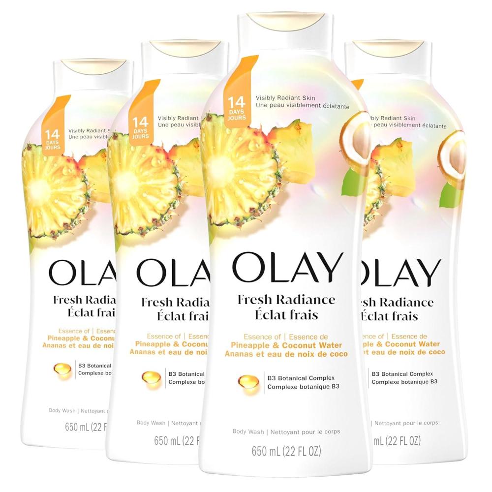 imageOlay Body Wash for Women Fresh Radiance Refreshing ampamp Renewing Made with Plant Based Cleansers B3 Botanical Complex For All Skin Types Orchid ampamp Black Currant Scent 22 fl oz Pack of 4Pineapple  Coconut Water