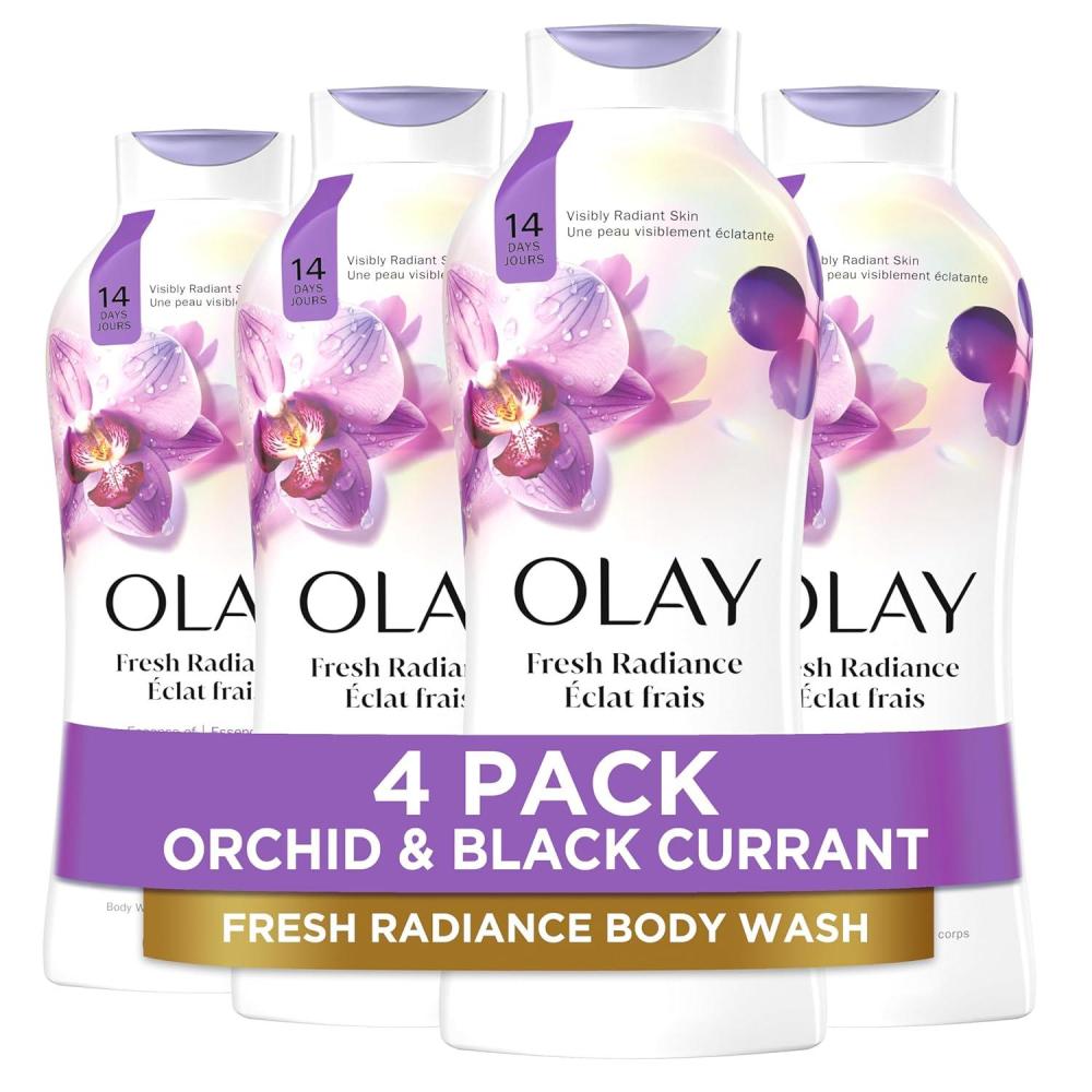 imageOlay Body Wash for Women Fresh Radiance Refreshing ampamp Renewing Made with Plant Based Cleansers B3 Botanical Complex For All Skin Types Orchid ampamp Black Currant Scent 22 fl oz Pack of 4Orchid  Black Currant