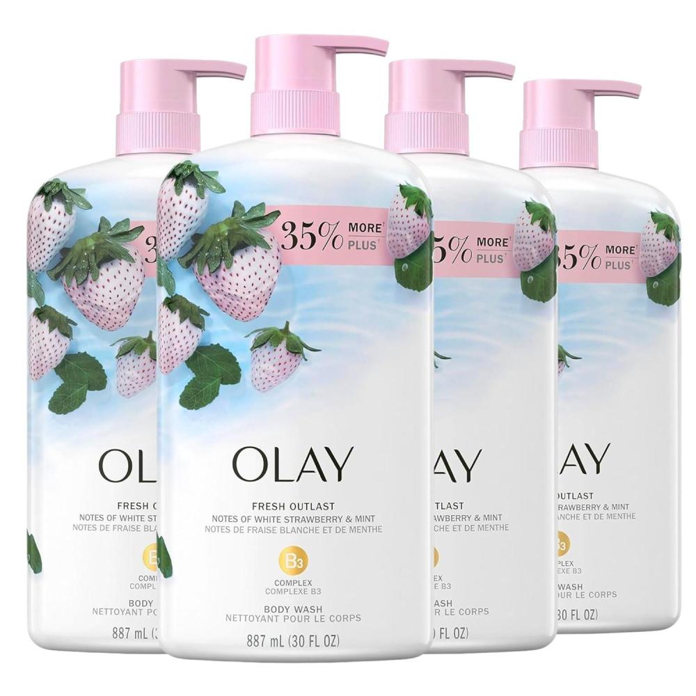 imageOlay Body Wash for Women Fresh Radiance Refreshing ampamp Renewing Made with Plant Based Cleansers B3 Botanical Complex For All Skin Types Orchid ampamp Black Currant Scent 22 fl oz Pack of 4White Strawberry  Mint