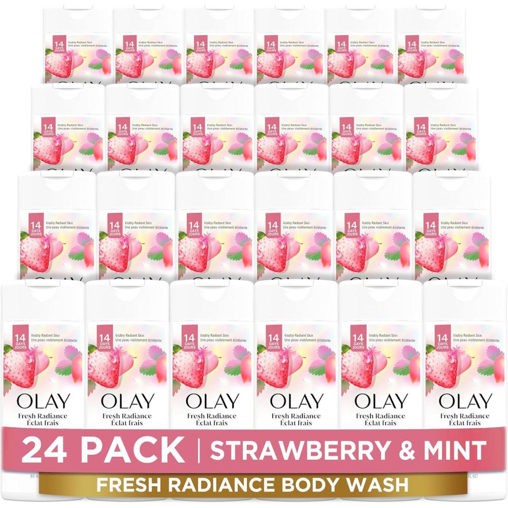 imageOlay Body Wash for Women Fresh Radiance Refreshing ampamp Renewing Made with Plant Based Cleansers B3 Botanical Complex For All Skin Types Strawberry ampamp Mint Scent 30 fl oz Pack of 24Cooling Strawberry and Mint