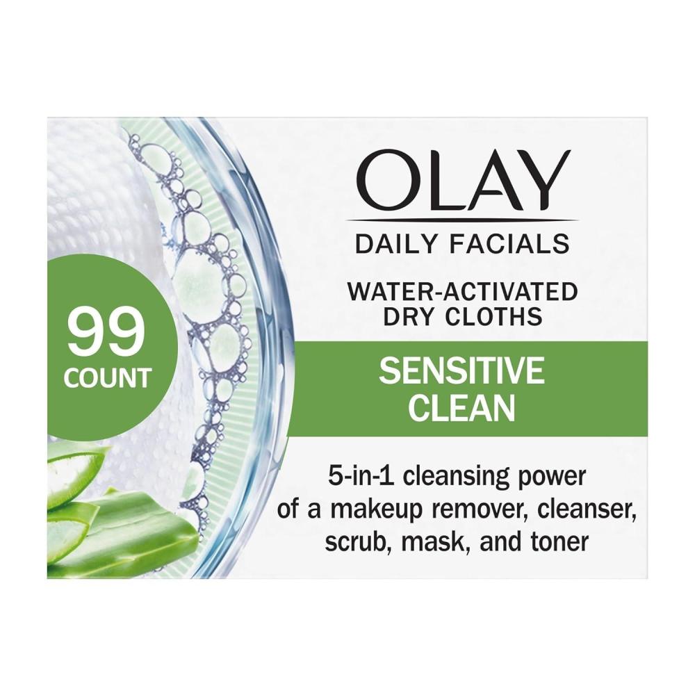 imageOlay Daily Facials for Clean Sensitive Skin Makeup Remover Wipes SoapFree and FragranceFree Cleanser Cloths 33 Count Pack of 3