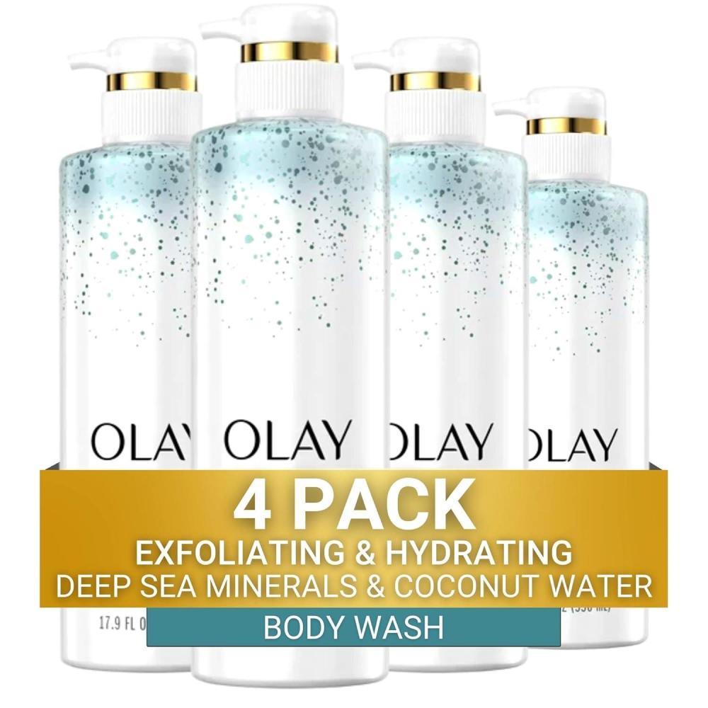 imageOlay Exfoliating ampamp Hydrating Body Wash With Deep Sea Minerals Coconut Water and Vitamin B3 20 fl oz Pack of 4Coconut