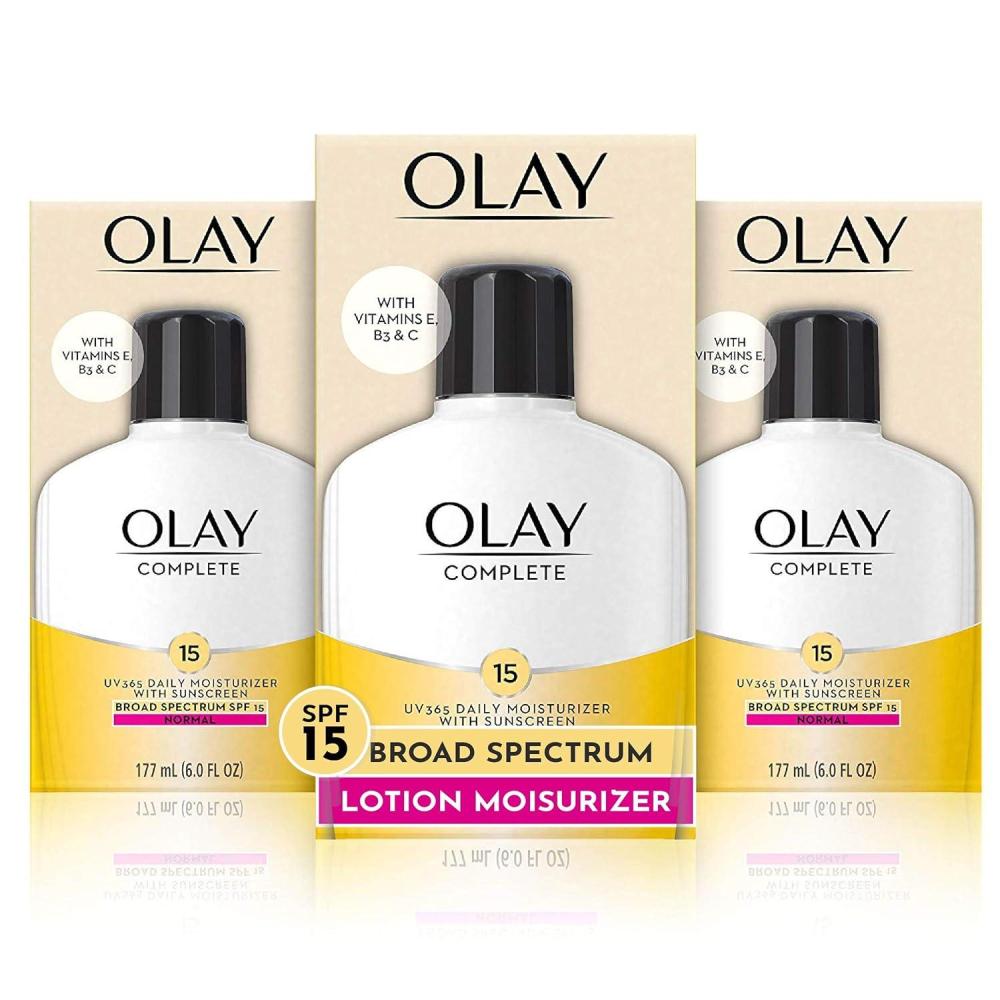 imageOlay Face Moisturizer Complete with Sunscreen SPF 15 Daily Facial Lotion for Normal Skin Lightweight Hydrating Broad Spectrum Sun Protection  Vitamin C E and Niacinamide  6 Oz 2 Pack6 Fl Oz Pack of 3