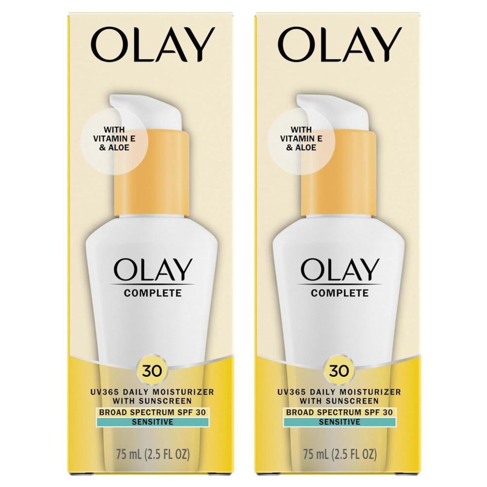 imageOlay Face Moisturizer Complete with Sunscreen SPF 30 FragranceFree for Sensistive Skin Broad Spectrum Sun Protection LongLasting Hydration NonComedogenic  Vitamin E ampamp Aloe  25 Oz  2 Pack