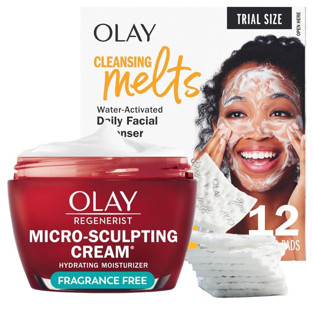 imageOlay Face Moisturizer Regenerist MicroSculpting Cream for Women FragranceFree  Hydrating AntiAging Skin Care 17 oz ampamp Trial Size Vitamin C Cleansing Melts WaterActivated Face Wash 12 ctBundle