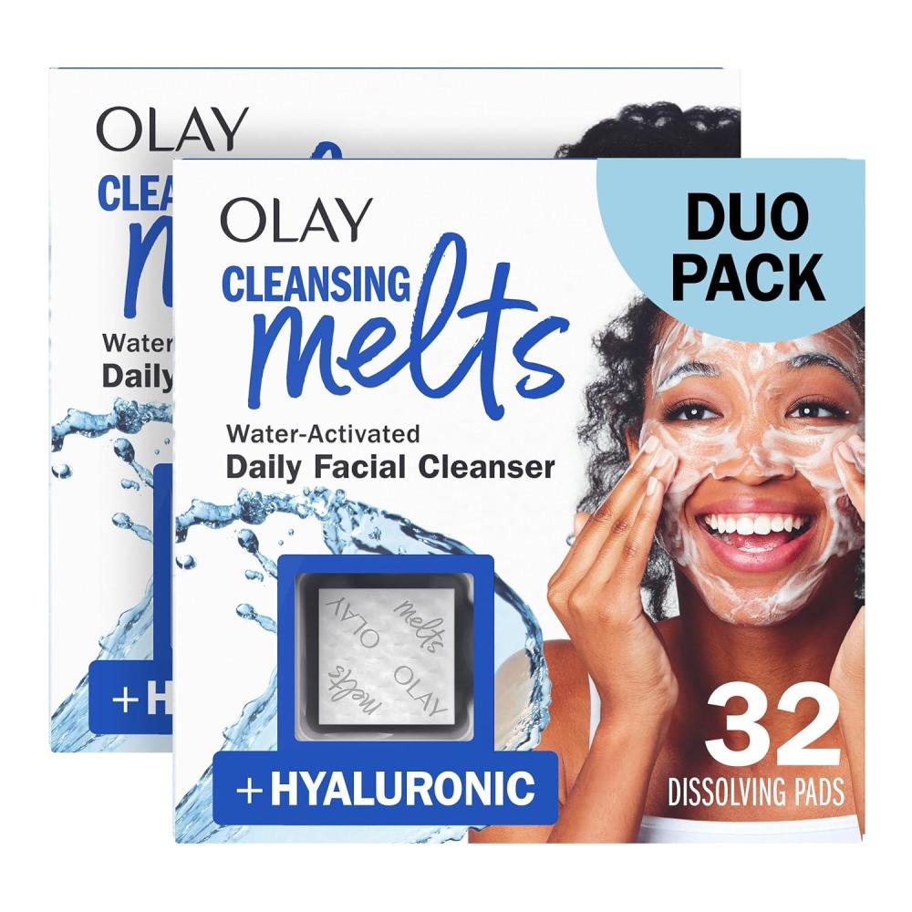 imageOlay Face Wash Retinol Cleansing Melts FragranceFree Daily Use Gentle Cleanser For All Skin Types Travel Size WaterActivated to Clean Tone and Refresh 64ct 2 Pack x 32ctHyaluronic