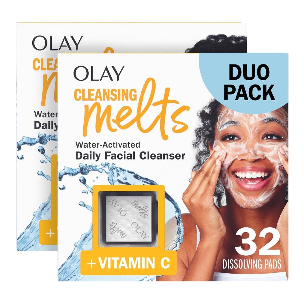 imageOlay Face Wash Retinol Cleansing Melts FragranceFree Daily Use Gentle Cleanser For All Skin Types Travel Size WaterActivated to Clean Tone and Refresh 64ct 2 Pack x 32ctVitamin C