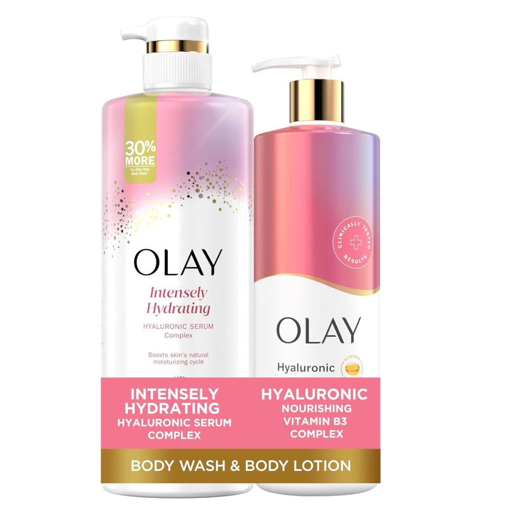 imageOlay Intensely Hydrating Body Wash  Body Lotion Bundle Pack Moisturizing ampamp Nourishing Formula with Hyaluronic Acid ampamp Vitamin B3 Complex 26 fl oz ampamp 17 fl oz Pack of 2Scent