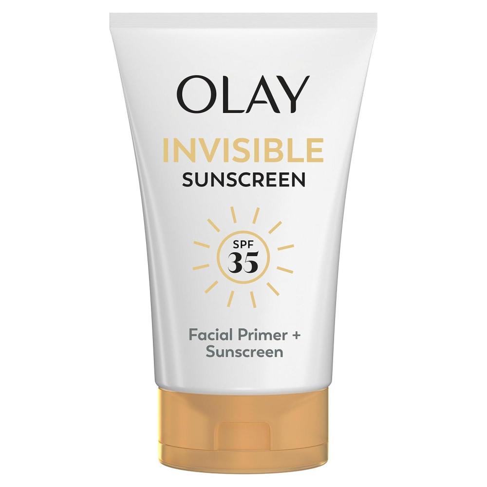 imageOlay Invisible Sunscreen SPF 35 100 Invisible Facial Sunscreen and Makeup Primer  FragranceFree Weightless No White Cast Broad Spectrum Sun Protection with Vitamin C ampamp E Aloe Vera 17 Oz