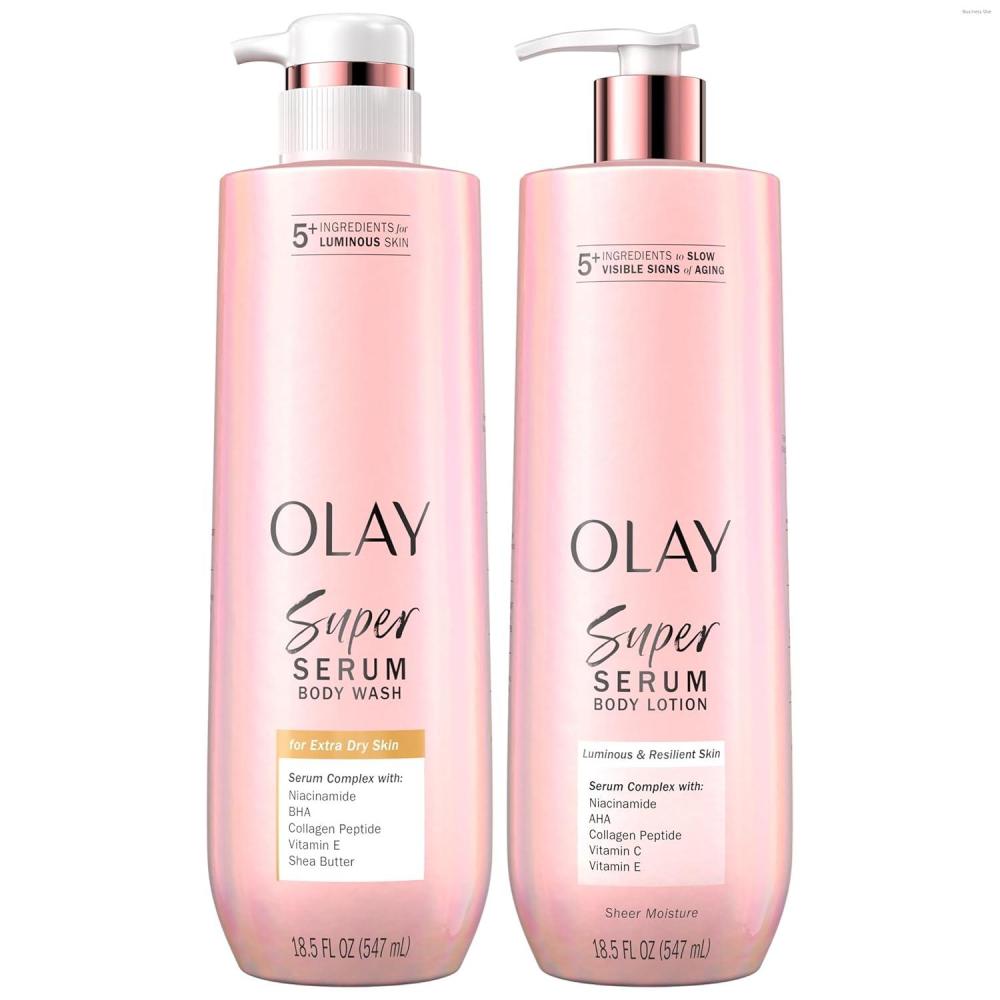 imageOlay Super Serum Body Wash for Normal Skin 24hr Long Lasting Hydration 5 Ingredient Serum Complex for Bright Even Firm Luminous Skin 185 fl ozCoconut  Vanilla   Soft Wood