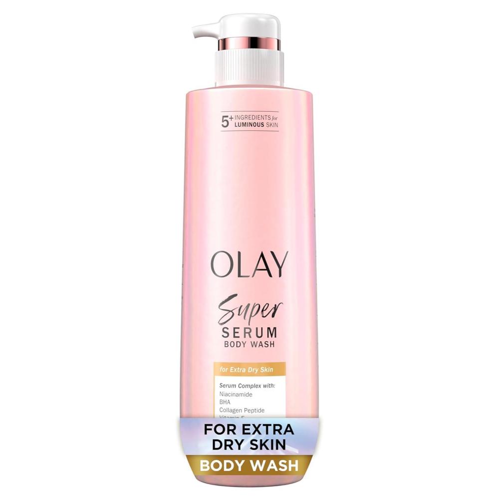 imageOlay Super Serum Body Wash for Normal Skin 24hr Long Lasting Hydration 5 Ingredient Serum Complex for Bright Even Firm Luminous Skin 185 fl ozExtra Dry