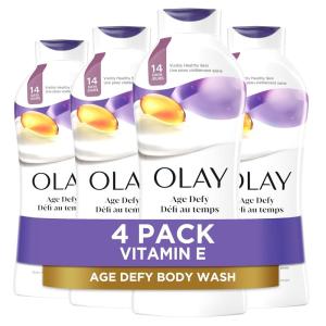 imageOlay Body Wash for Women Age Defying with Vitamin E 24hr Moisturizing Hydrating ampamp Refreshing B3 Vitamin Complex Free of Parabens ampamp Phthalates For All Skin Types Scented 22 fl oz Pack of 4Unscented
