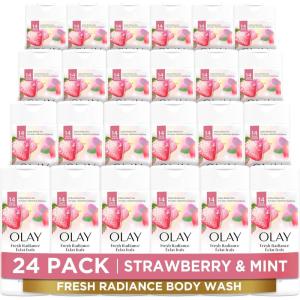 imageOlay Body Wash for Women Fresh Radiance Refreshing ampamp Renewing Made with Plant Based Cleansers B3 Botanical Complex For All Skin Types Strawberry ampamp Mint Scent 30 fl oz Pack of 24Cooling Strawberry and Mint