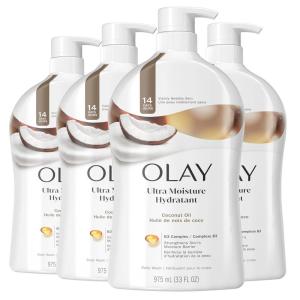 imageOlay Body Wash for Women Ultra Moisture 24hr Moisturizing Hydrating ampamp Refreshing B3 Vitamin Complex Free of Parabens ampamp Phthalates For All Skin Types Coconut Oil Scent 33 fl oz Pack of 4Coconut Oil