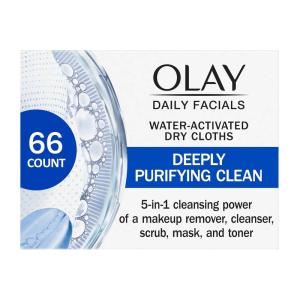 imageOlay Cleansing Wipes Daily Facials Power of a Makeup Remover Scrub Toner Mask and Cleanser  FragranceFree Textured NoSoap Cloth Gentle Skin Care Vitamin ComplexInfused Formula 66 ctBlue