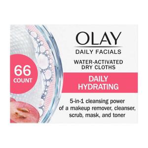 imageOlay Cleansing Wipes Daily Facials Power of a Makeup Remover Scrub Toner Mask and Cleanser  FragranceFree Textured NoSoap Cloth Gentle Skin Care Vitamin ComplexInfused Formula 66 ctDaily Hydrating Facial Dry Cloths