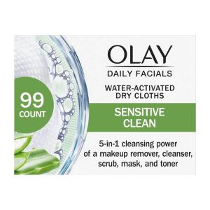 imageOlay Daily Facials for Clean Sensitive Skin Makeup Remover Wipes SoapFree and FragranceFree Cleanser Cloths 33 Count Pack of 3
