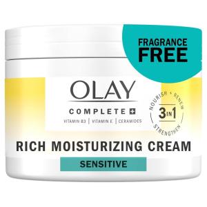 imageOlay Face Moisturizer Complete Rich Moisturizing Cream  FragranceFree Gentle for Dry ampamp Sensitive Skin 3in1 Hydrating to Strengthen Nourish Renew  Niacinamide Vitamin E ampamp Ceramides 85 oz