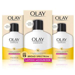 imageOlay Face Moisturizer Complete with Sunscreen SPF 15 Daily Facial Lotion for Normal Skin Lightweight Hydrating Broad Spectrum Sun Protection  Vitamin C E and Niacinamide  6 Oz 2 Pack6 Fl Oz Pack of 3