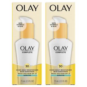 imageOlay Face Moisturizer Complete with Sunscreen SPF 30 FragranceFree for Sensistive Skin Broad Spectrum Sun Protection LongLasting Hydration NonComedogenic  Vitamin E ampamp Aloe  25 Oz  2 Pack