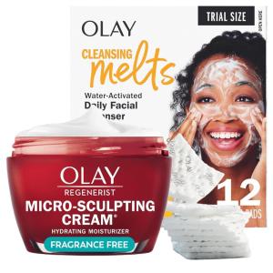 imageOlay Face Moisturizer Regenerist MicroSculpting Cream for Women FragranceFree  Hydrating AntiAging Skin Care 17 oz ampamp Trial Size Vitamin C Cleansing Melts WaterActivated Face Wash 12 ctBundle